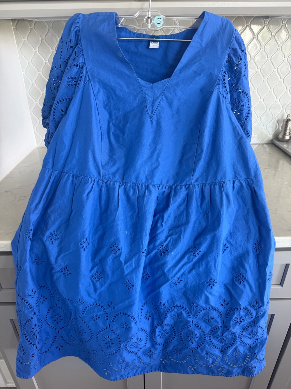 Old Navy Blue Eyelet V-Neck Mini Dress